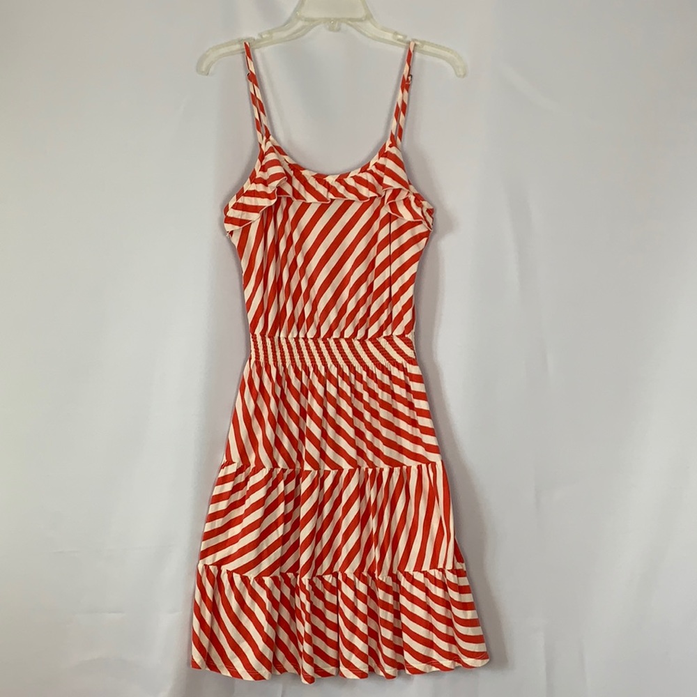 Tommy Hilfiger coral white stripe ruffle sundress